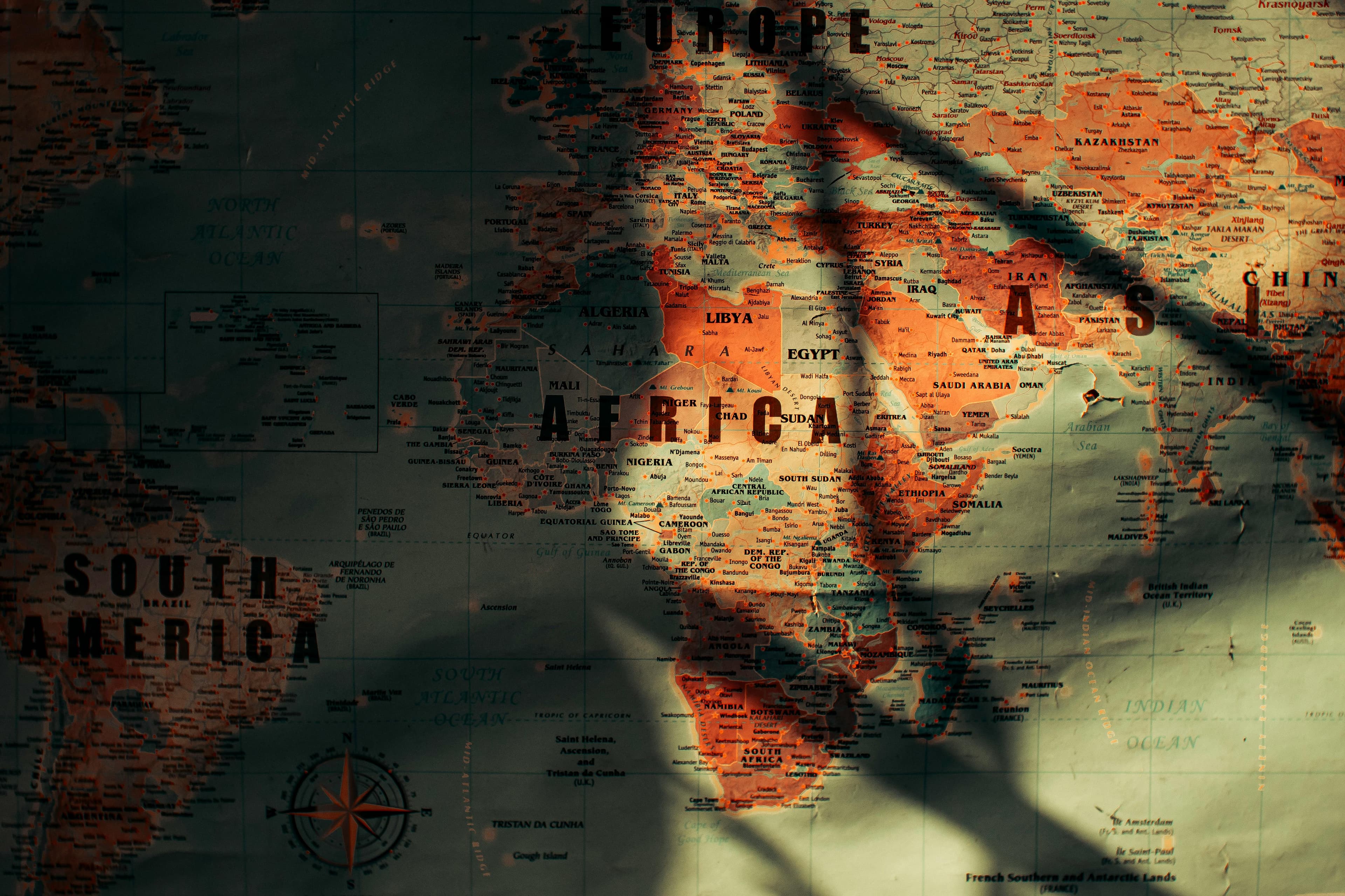 World map with Africa focus